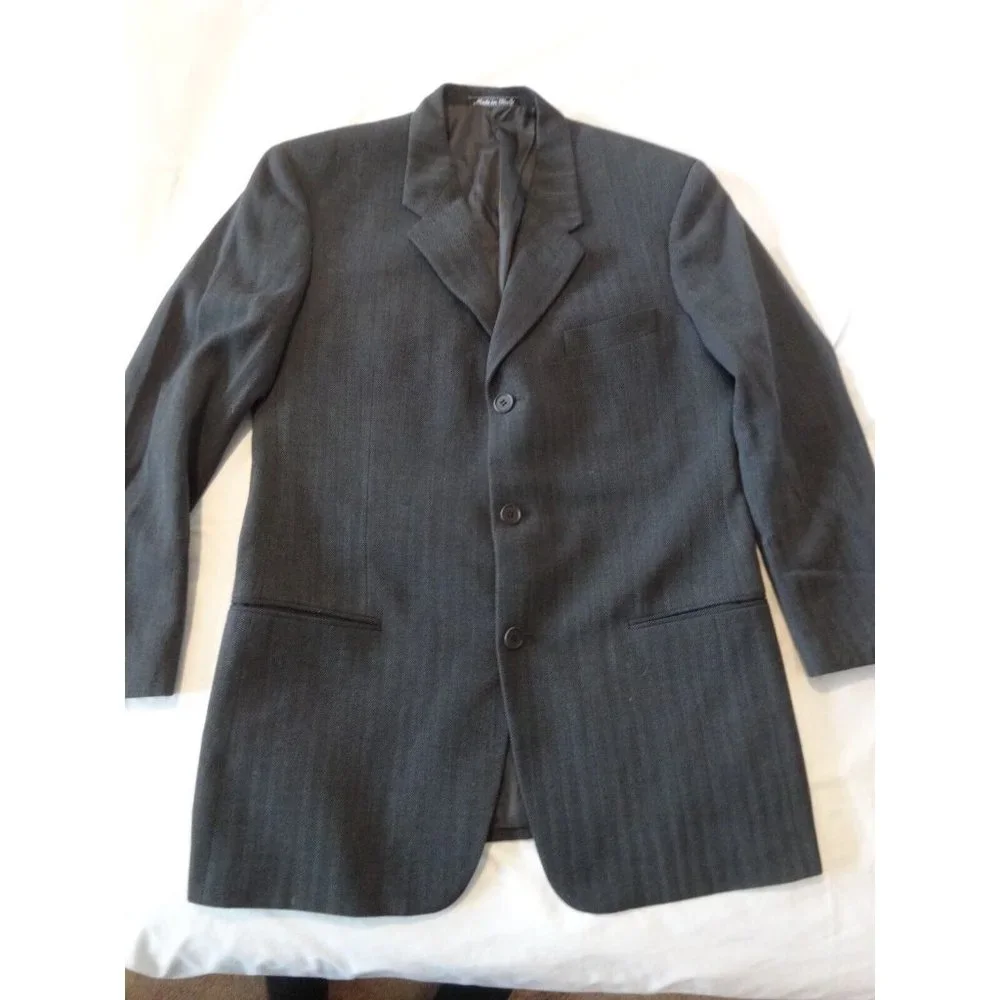 GIORGIO‎ ARMANI Le Collezioni Made Italy Wool Slate Gray JACKET Herringbone 40R